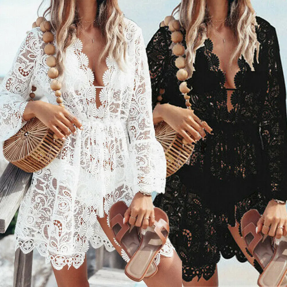 Robe plage dentelle femme