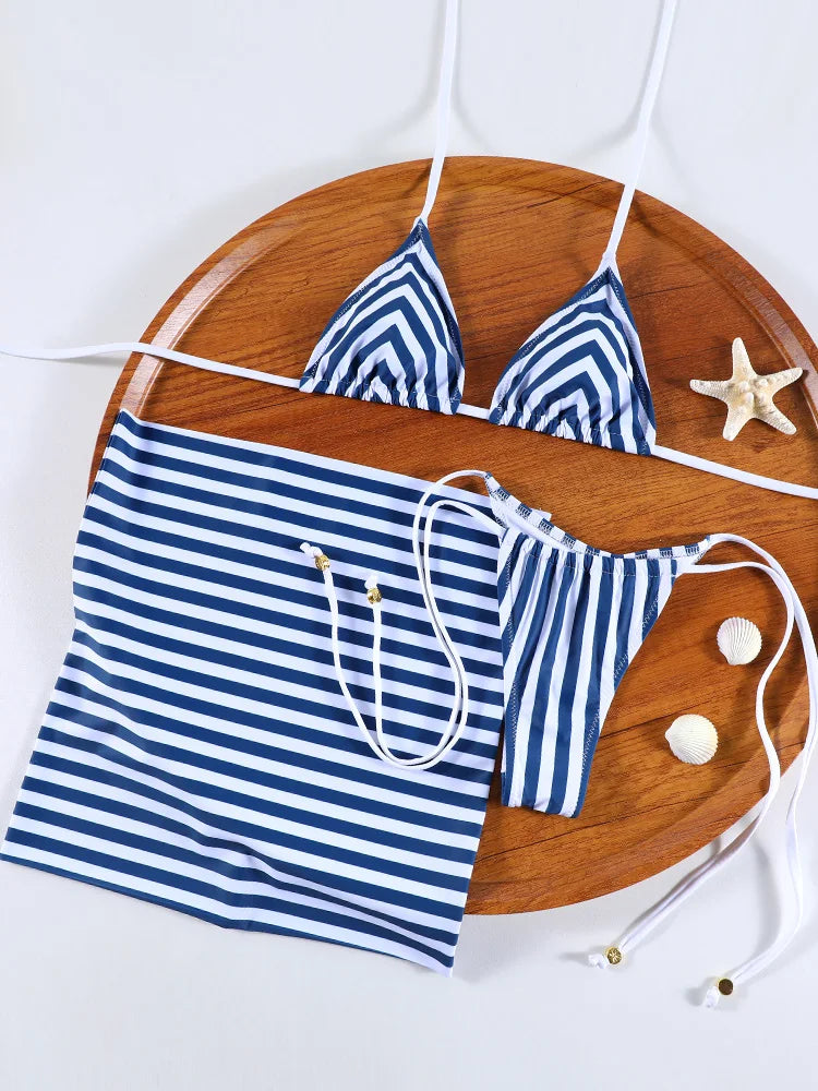 Bikini triangle rayé femme
