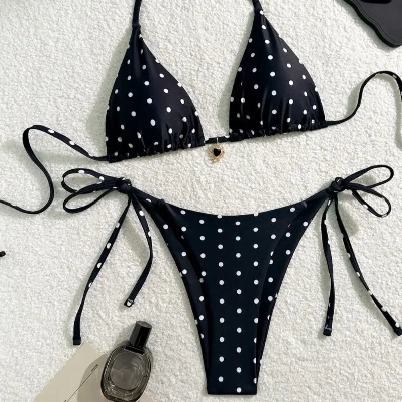 Bikini pois noir blanc femme