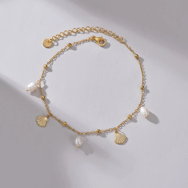 Bracelet coquillage acier doré femme