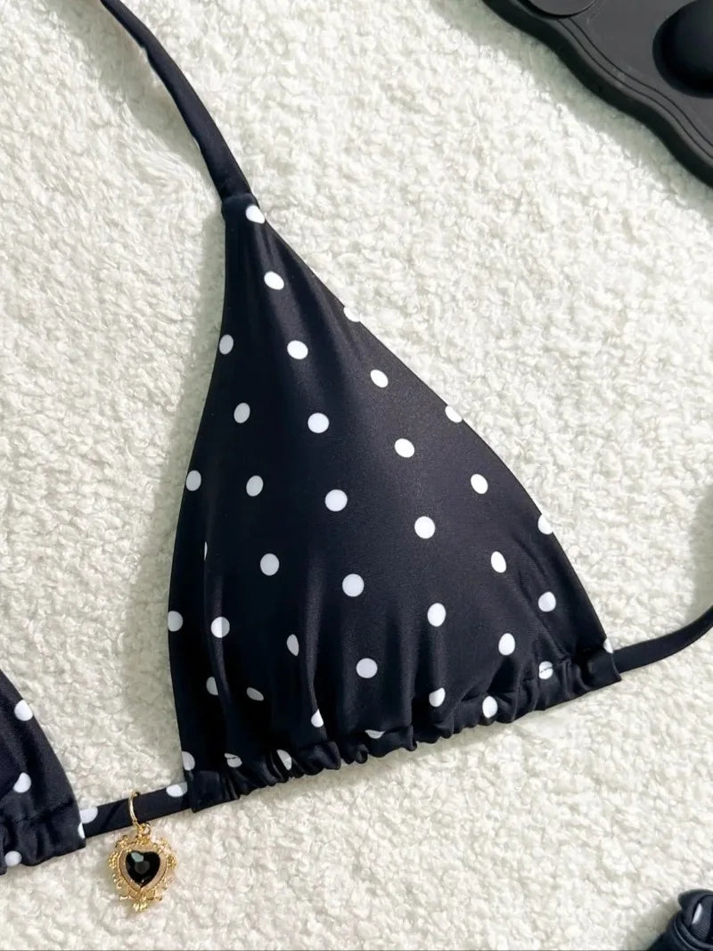 Bikini pois noir blanc femme