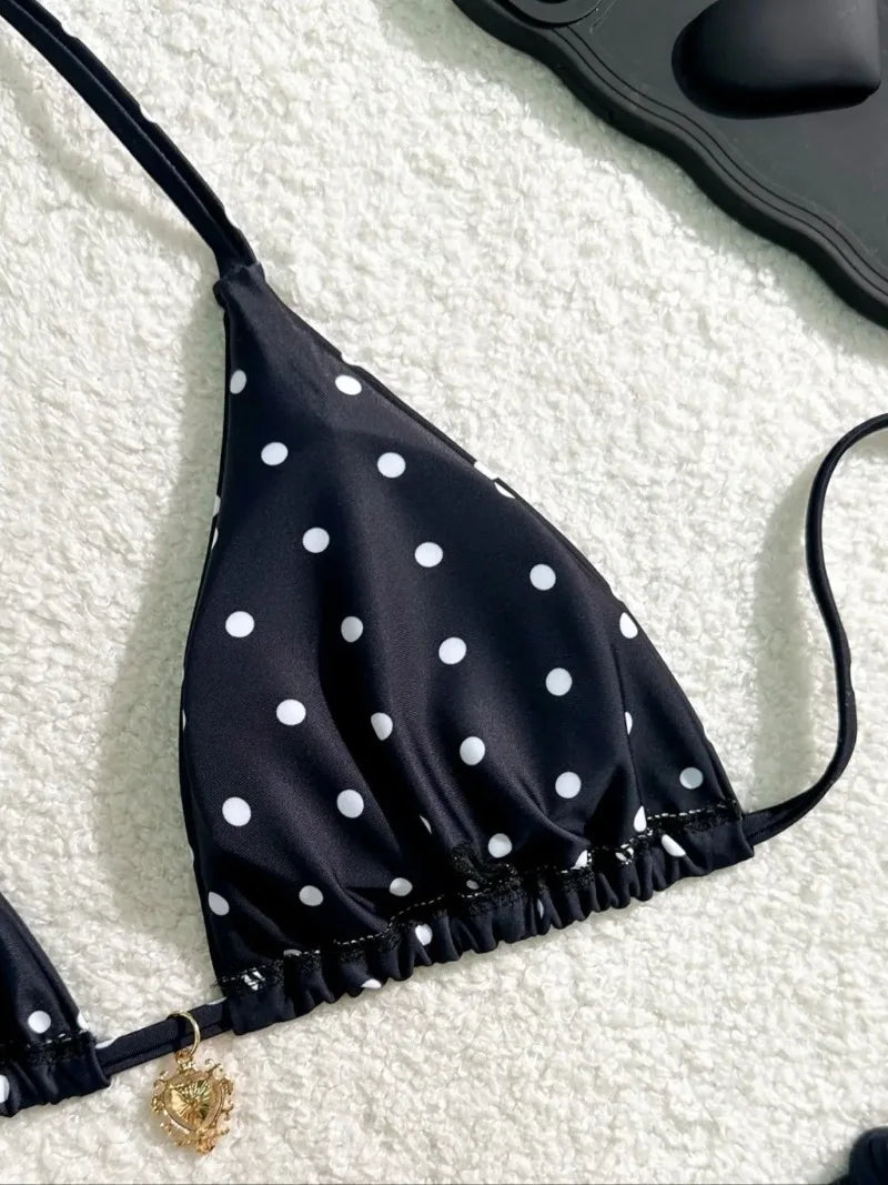 Bikini pois noir blanc femme
