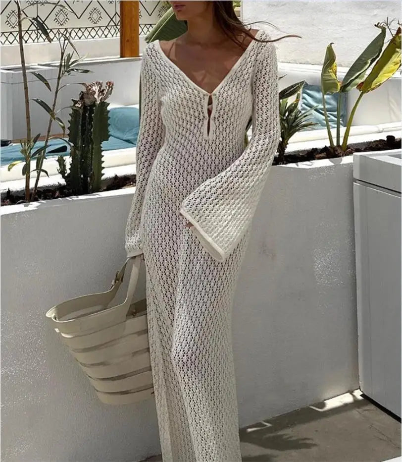 Robe plage tricot longue femme