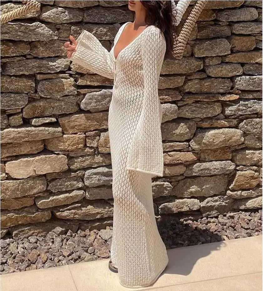 Robe plage tricot longue femme